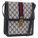 GUCCI GG Supreme Sherry Line Shoulder Bag PVC Navy Gold Auth 187772-1
