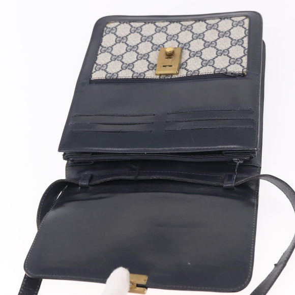 GUCCI GG Supreme Sherry Line Shoulder Bag PVC Navy Gold Auth 187772