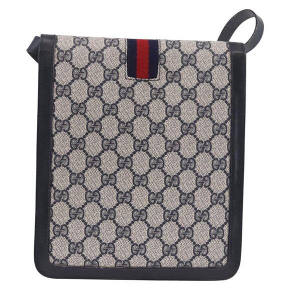 GUCCI GG Supreme Sherry Line Shoulder Bag PVC Navy Gold Auth 187772