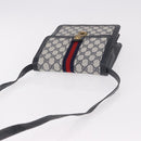 GUCCI GG Supreme Sherry Line Shoulder Bag PVC Navy Gold Auth 187772-6