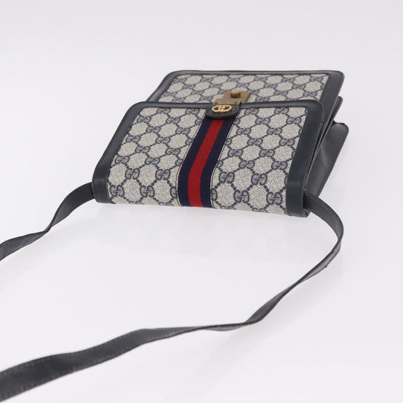 GUCCI GG Supreme Sherry Line Shoulder Bag PVC Navy Gold Auth 187772