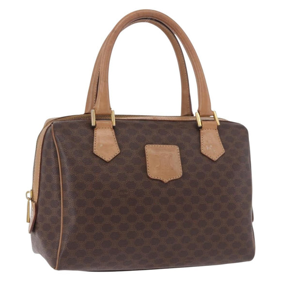 CELINE Macadam Canvas Hand Bag PVC Leather Brown Gold Auth 187773A