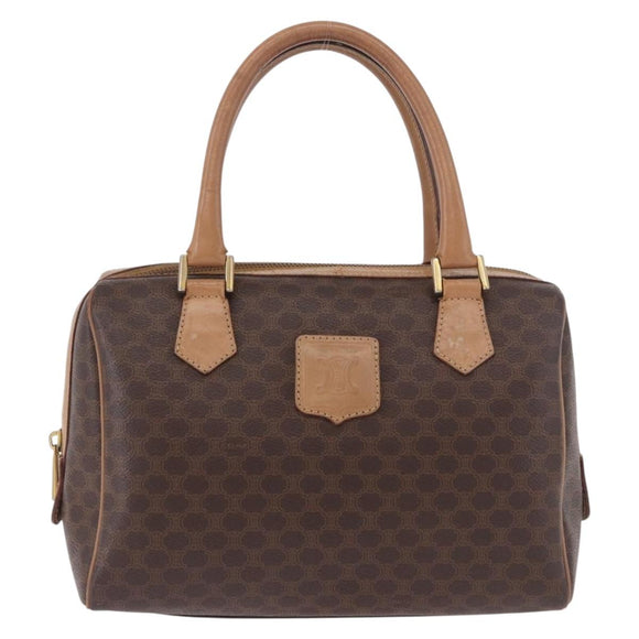 CELINE Macadam Canvas Hand Bag PVC Leather Brown Gold Auth 187773A