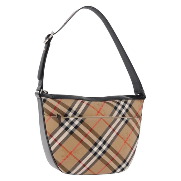 BURBERRY Nova Check Shoulder Bag Canvas Beige Silver Auth 187774A