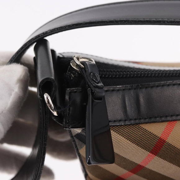 BURBERRY Nova Check Shoulder Bag Canvas Beige Silver Auth 187774A
