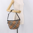BURBERRY Nova Check Shoulder Bag Canvas Beige Silver Auth 187774A-22