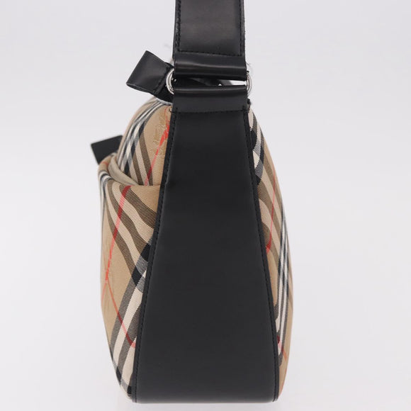 BURBERRY Nova Check Shoulder Bag Canvas Beige Silver Auth 187774A