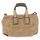 Chloe Etel Hand Bag Leather 2way Beige Gold Auth 187776A-13
