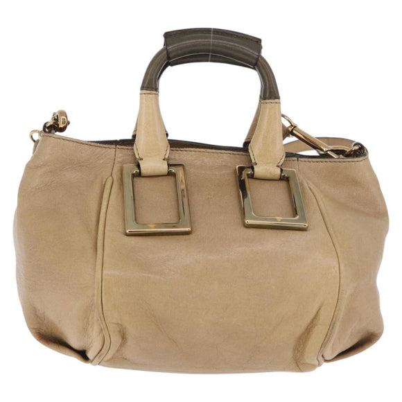 Chloe Etel Hand Bag Leather 2way Beige Gold Auth 187776A