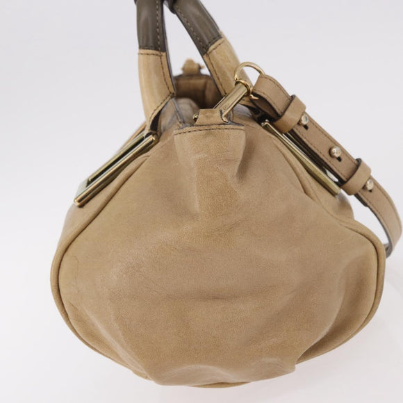 Chloe Etel Hand Bag Leather 2way Beige Gold Auth 187776A