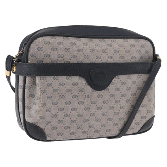 GUCCI Micro GG Supreme Shoulder Bag PVC Navy Gold Auth 187777