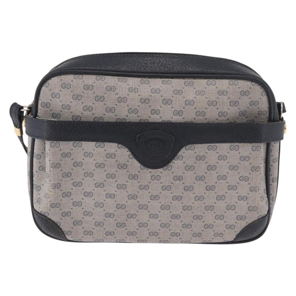 GUCCI Micro GG Supreme Shoulder Bag PVC Navy Gold Auth 187777