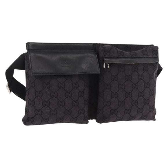 GUCCI GG Canvas Waist bag Black Silver 018 1621 Auth 187778