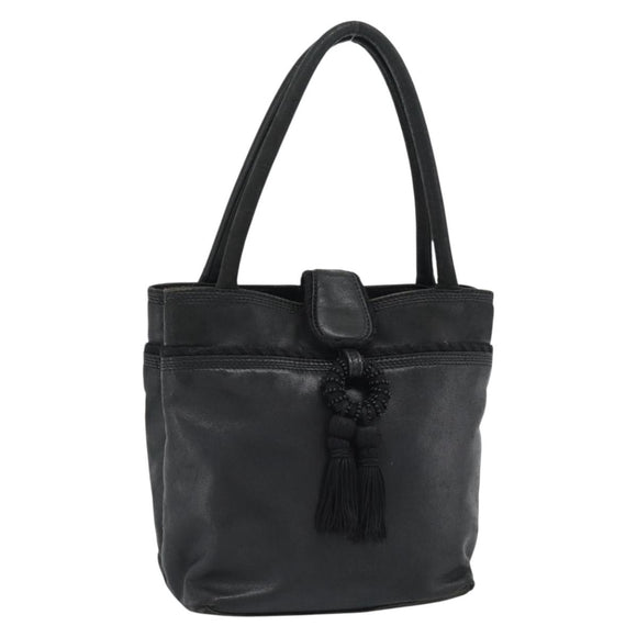 LOEWE Hand Bag Leather Black Gold Auth 187779A