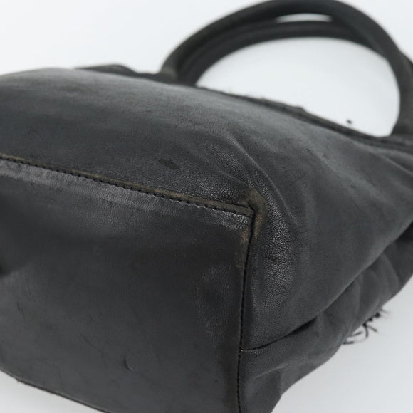 LOEWE Hand Bag Leather Black Gold Auth 187779A