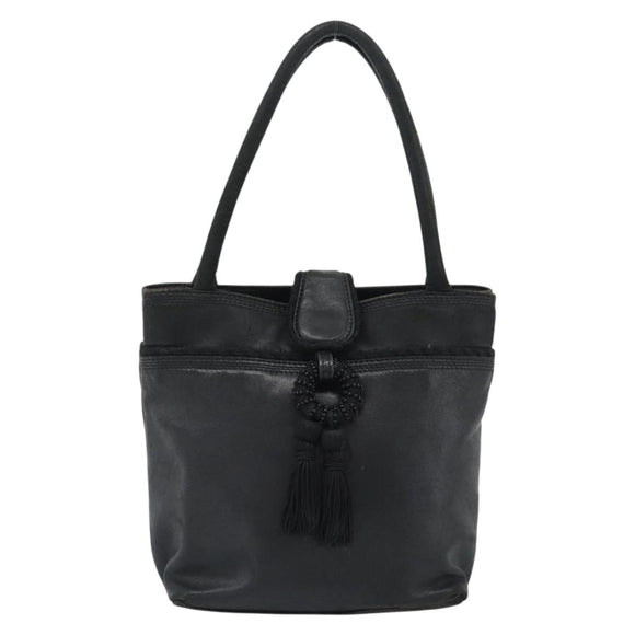 LOEWE Hand Bag Leather Black Gold Auth 187779A