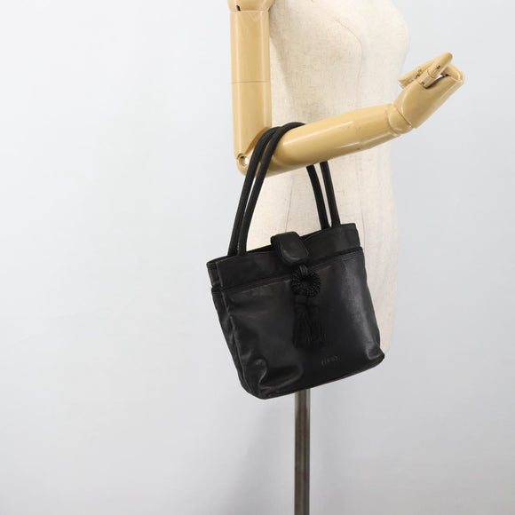 LOEWE Hand Bag Leather Black Gold Auth 187779A
