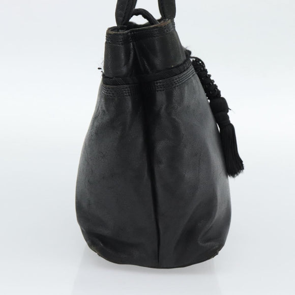 LOEWE Hand Bag Leather Black Gold Auth 187779A