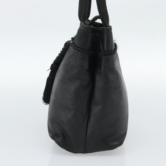 LOEWE Hand Bag Leather Black Gold Auth 187779A