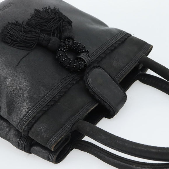 LOEWE Hand Bag Leather Black Gold Auth 187779A