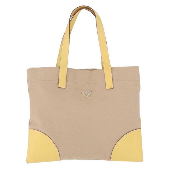 PRADA Tote Bag Canvas Beige Silver Auth 187781A