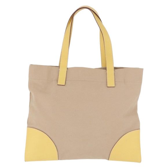 PRADA Tote Bag Canvas Beige Silver Auth 187781A