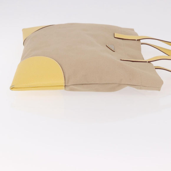 PRADA Tote Bag Canvas Beige Silver Auth 187781A
