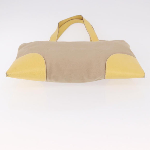 PRADA Tote Bag Canvas Beige Silver Auth 187781A