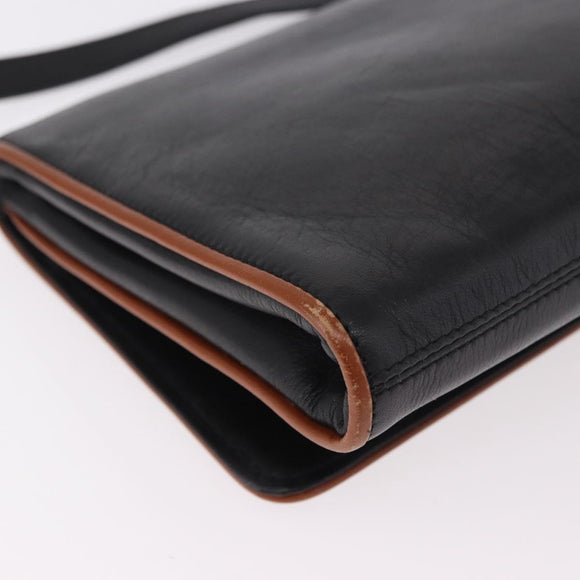 CELINE Shoulder Bag Leather Black Gold Auth 187784A