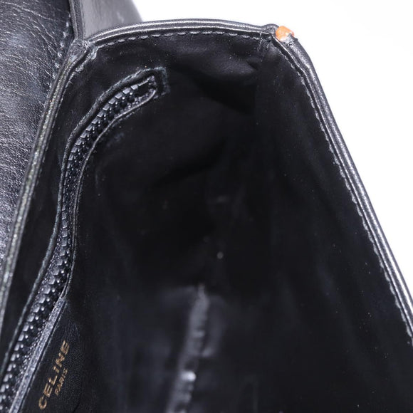 CELINE Shoulder Bag Leather Black Gold Auth 187784A