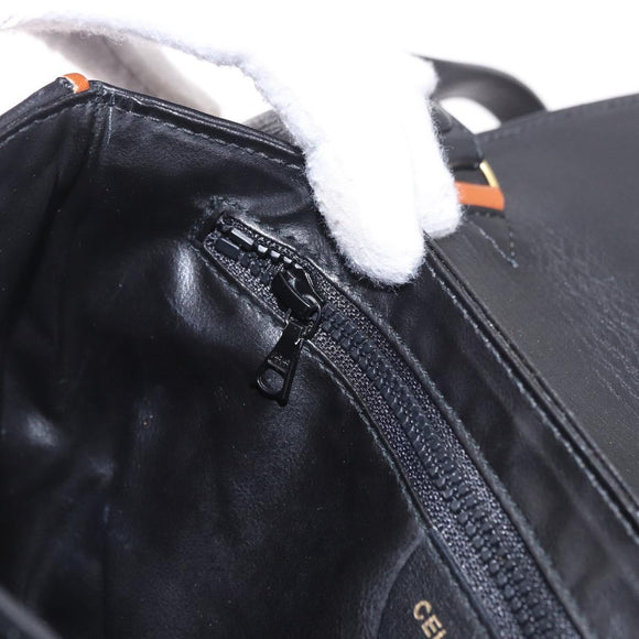 CELINE Shoulder Bag Leather Black Gold Auth 187784A