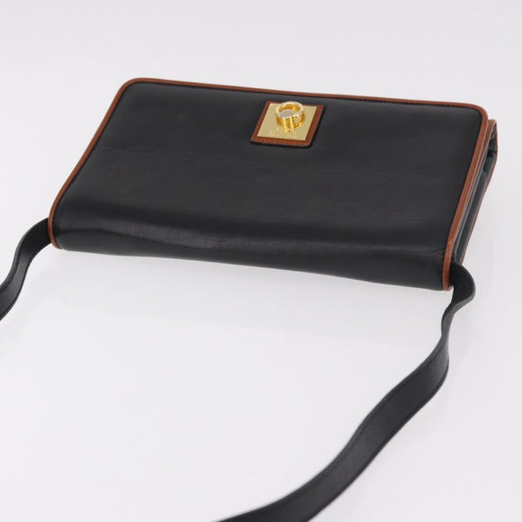 CELINE Shoulder Bag Leather Black Gold Auth 187784A