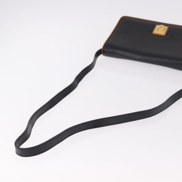 CELINE Shoulder Bag Leather Black Gold Auth 187784A