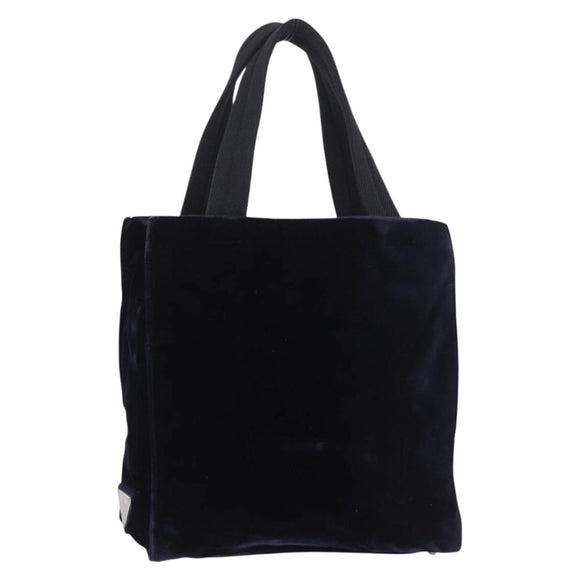 PRADA Hand Bag Velor Navy Silver Auth 187785A