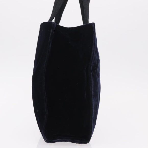 PRADA Hand Bag Velor Navy Silver Auth 187785A