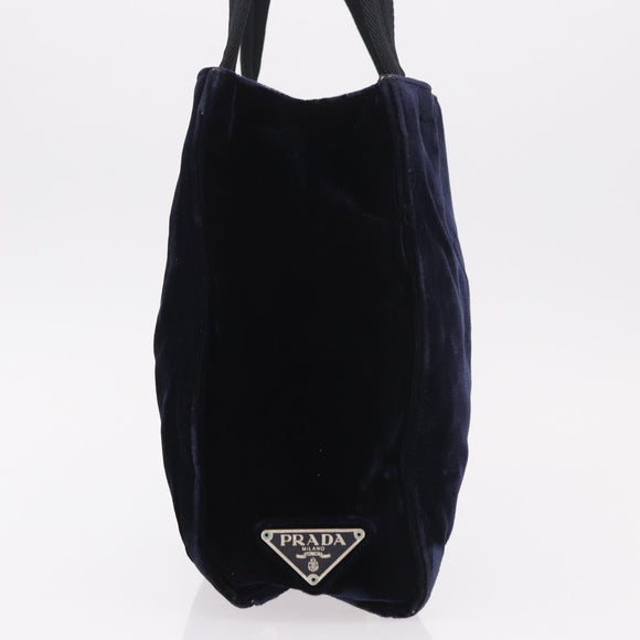 PRADA Hand Bag Velor Navy Silver Auth 187785A