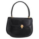 GUCCI Hand Bag Leather Embossed Black Gold Auth 187786A-1