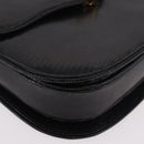 GUCCI Hand Bag Leather Embossed Black Gold Auth 187786A-10