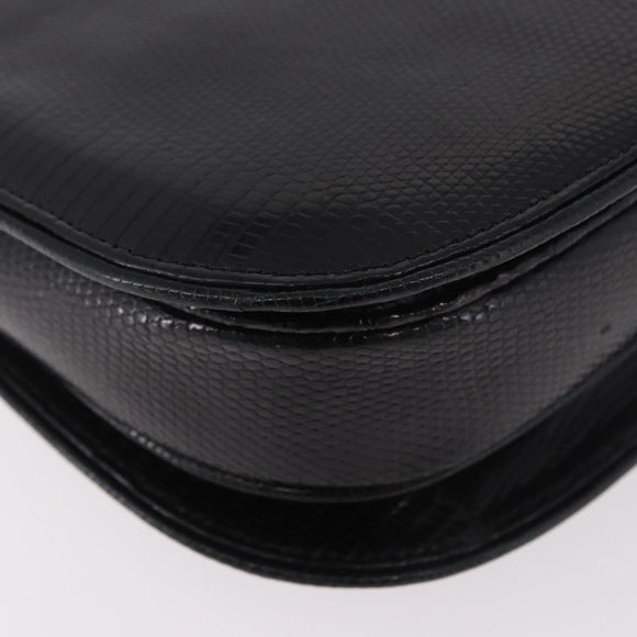 GUCCI Hand Bag Leather Embossed Black Gold Auth 187786A