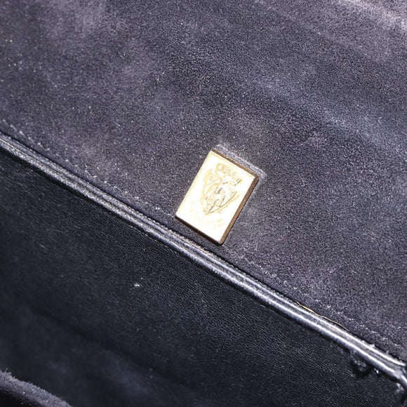 GUCCI Hand Bag Leather Embossed Black Gold Auth 187786A