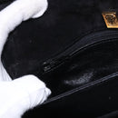 GUCCI Hand Bag Leather Embossed Black Gold Auth 187786A-22