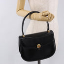 GUCCI Hand Bag Leather Embossed Black Gold Auth 187786A-24