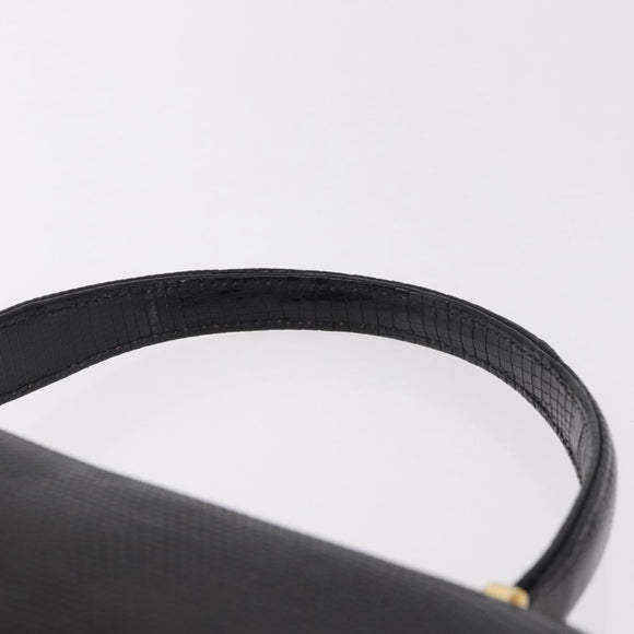 GUCCI Hand Bag Leather Embossed Black Gold Auth 187786A