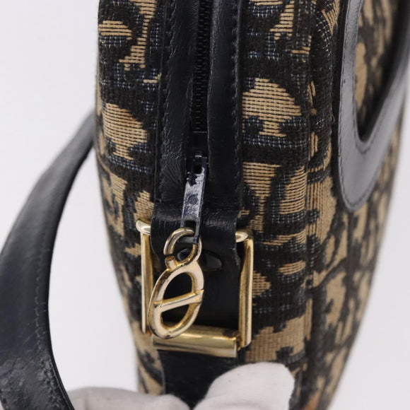 Christian Dior Trotter Canvas Shoulder Bag Navy Gold Auth 187791