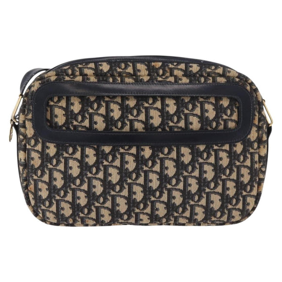 Christian Dior Trotter Canvas Shoulder Bag Navy Gold Auth 187791