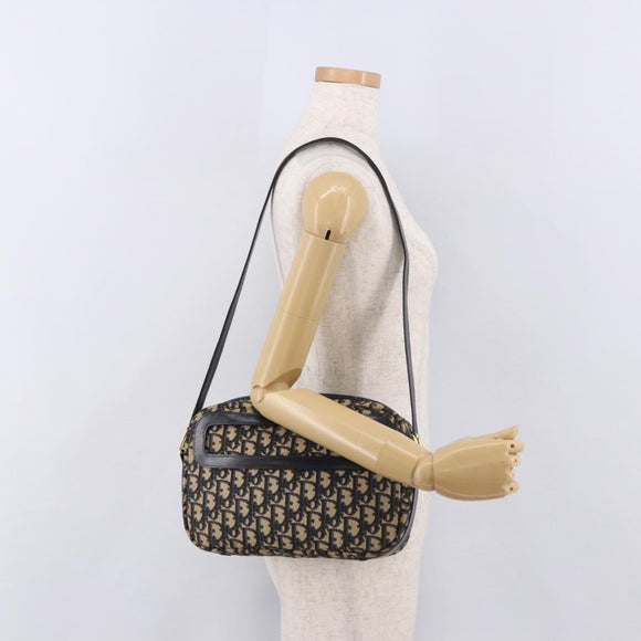 Christian Dior Trotter Canvas Shoulder Bag Navy Gold Auth 187791