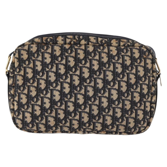 Christian Dior Trotter Canvas Shoulder Bag Navy Gold Auth 187791