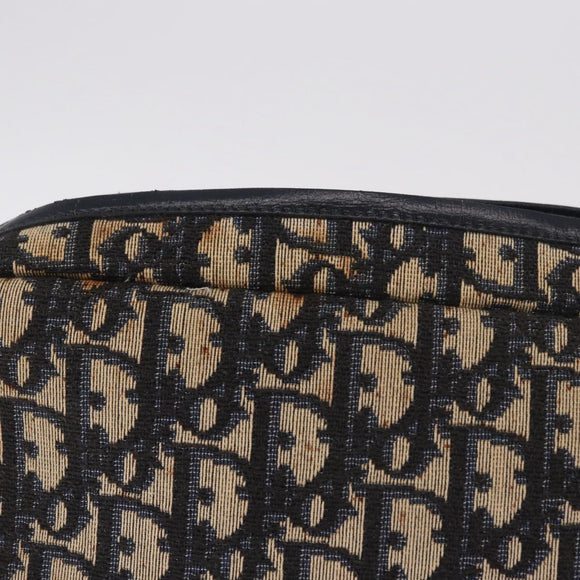 Christian Dior Trotter Canvas Shoulder Bag Navy Gold Auth 187791