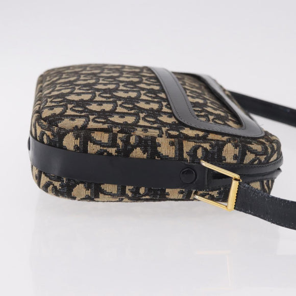 Christian Dior Trotter Canvas Shoulder Bag Navy Gold Auth 187791