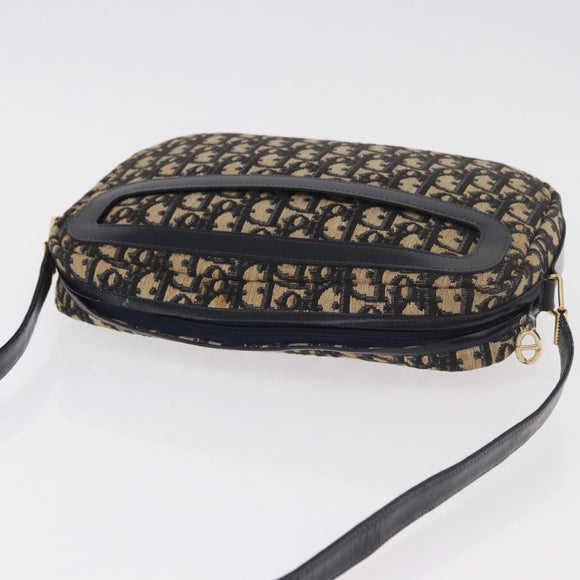 Christian Dior Trotter Canvas Shoulder Bag Navy Gold Auth 187791